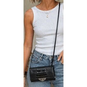 Brighton Vintage Leather Croc Embossed Wallet Style Crossbody Small Bag Boho Y2K